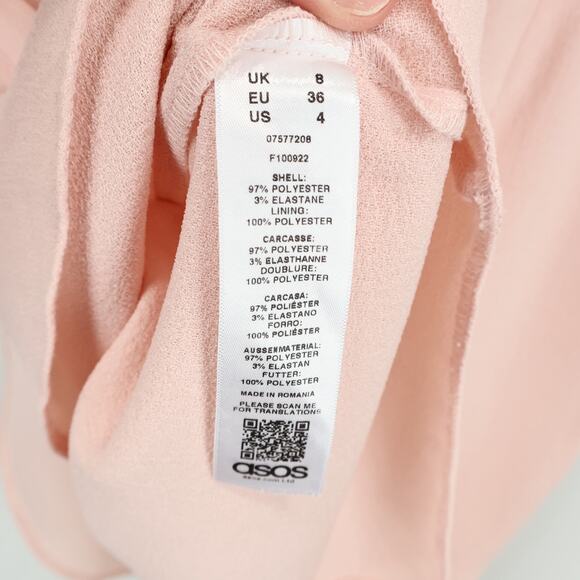 ASOS Design V-Neck Mini Dress With Wrap Skirt In Blush Pink Size 4 - Picture 8 of 8